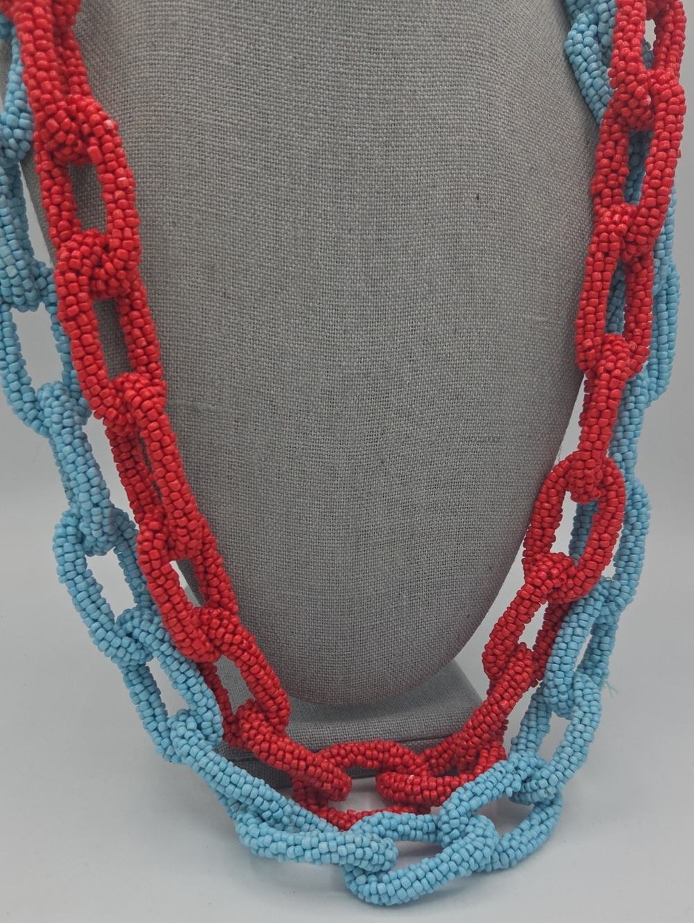 5 for $25! Pink Linen Handcrafted Red & Blue Beaded Chain Necklace Set Of 2